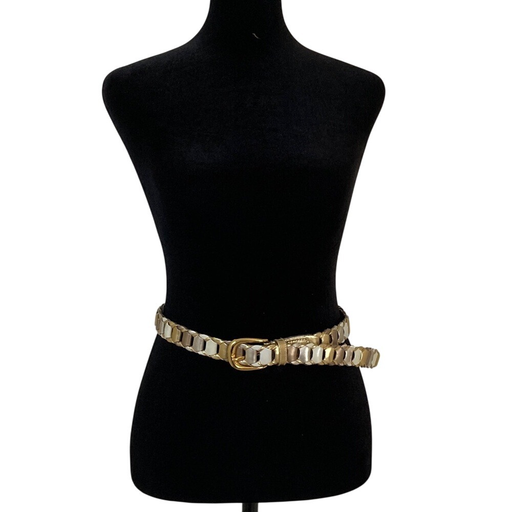 Womens Gold Silver White Tone Linked Waist Belt Size M Retro 70s 80s Disco‎